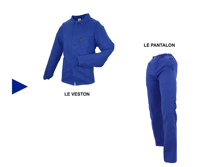 veste bleu de travail et pantalon de travail
